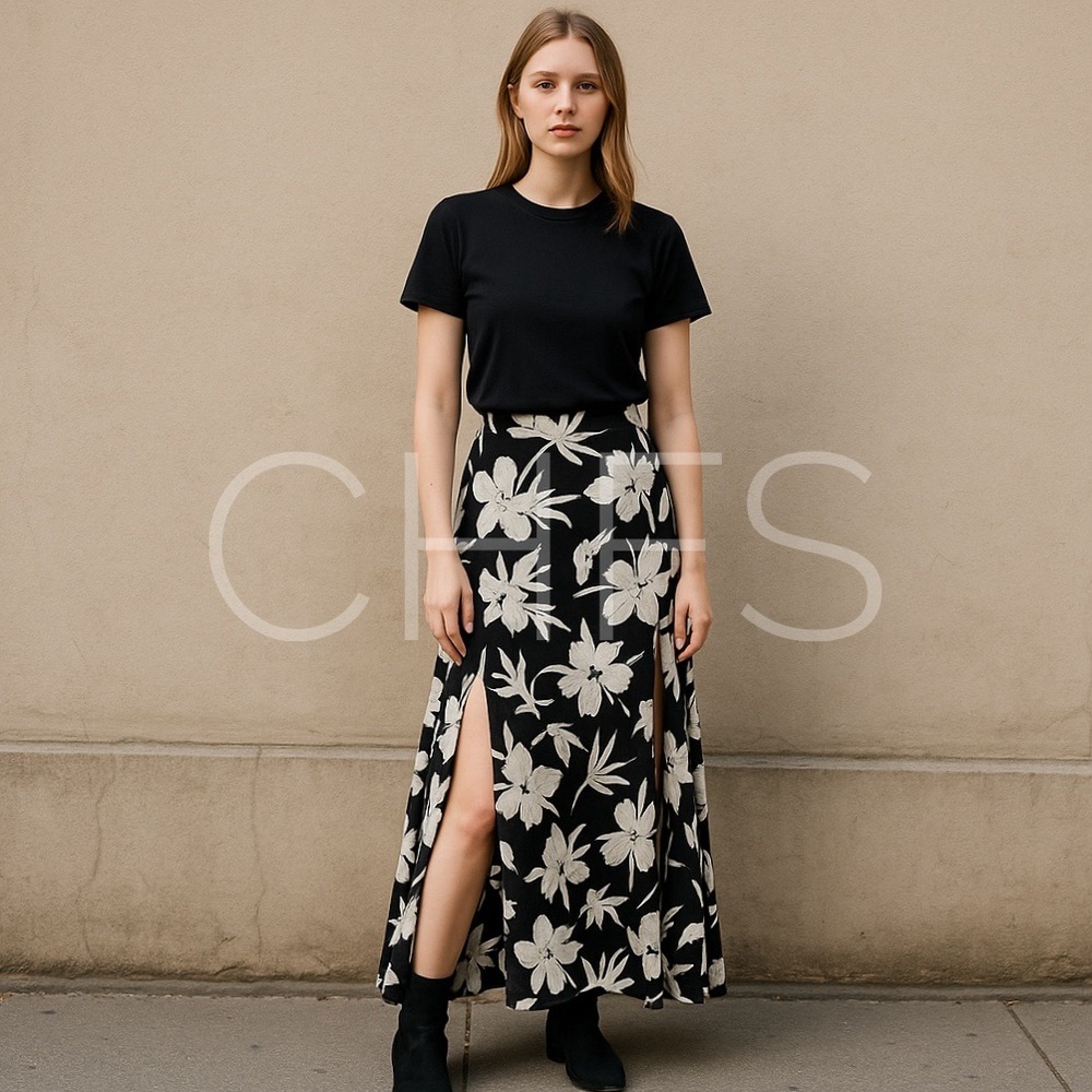 SHOW ME YOUR MUMU Mick Slit Skirt Black/White Floral Size Medium